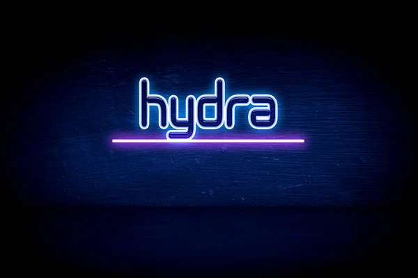 Hydra Kék Neon Hirdetőtábla — Stock Fotó