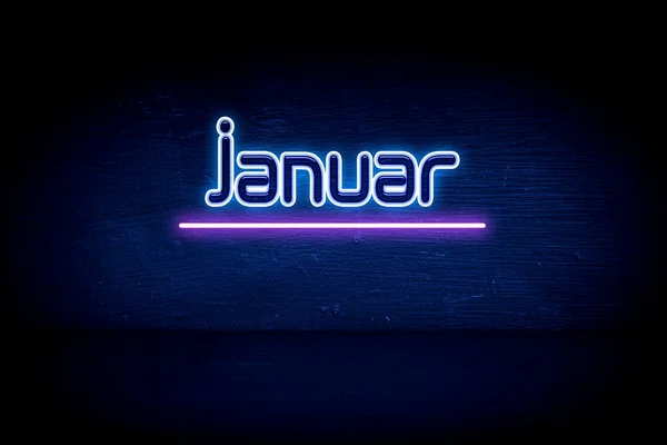 Januar Blauw Neon Aankondigingsbord — Stockfoto