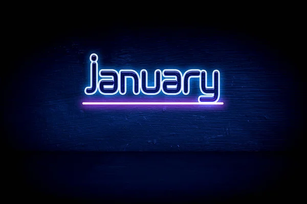 Ιανουάριος Μπλε Πινακίδα Ανακοίνωση Νέον — Φωτογραφία Αρχείου
