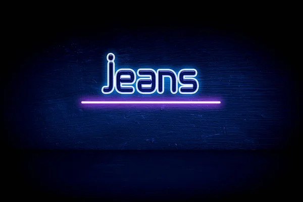 Jeans Letrero Anuncio Neón Azul — Foto de Stock