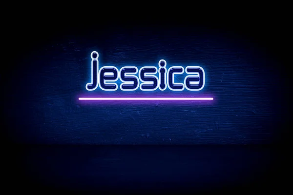 Jessica Blauw Neon Aankondiging Signboard — Stockfoto