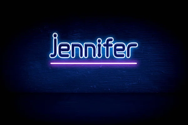Jennifer Mavi Neon Duyuru Tabelası — Stok fotoğraf