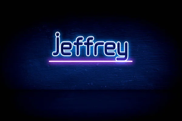 Jeffrey Blå Neon Tillkännagivande Skylt — Stockfoto