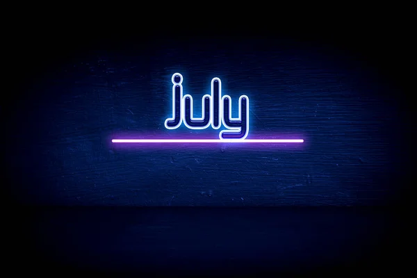 July Blue Neon Announcement Signboard — Stock Photo, Image