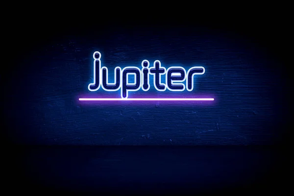 Júpiter Placa Anúncio Néon Azul — Fotografia de Stock