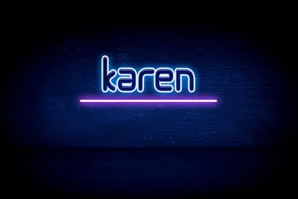 Karen Cartello Blu Neon Annuncio — Foto Stock