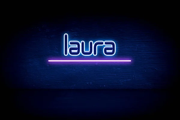 Laura Blauw Neon Aankondiging Signboard — Stockfoto
