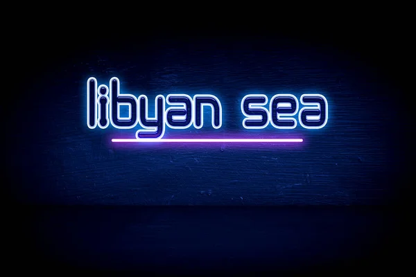 Libische Zee Blauw Neon Aankondigingsbord — Stockfoto