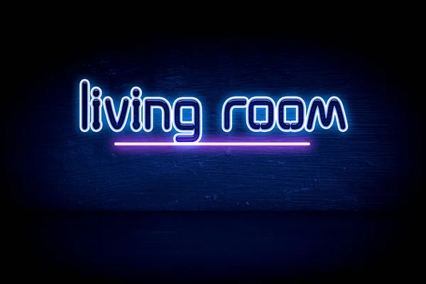 Oturma Odası Mavi Neon Duyuru Tabelası — Stok fotoğraf