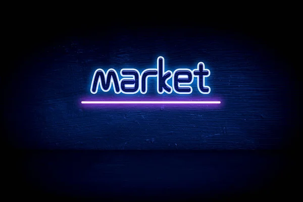 Mercato Cartello Blu Neon — Foto Stock