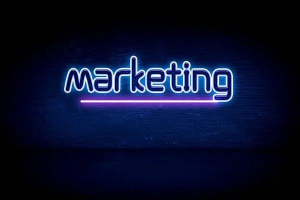 Marketing Placa Anúncio Néon Azul — Fotografia de Stock