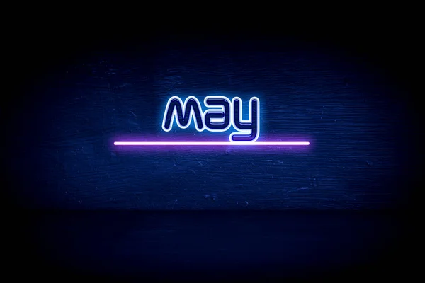 May Blue Neon Announcement Signboard — Stock Photo, Image