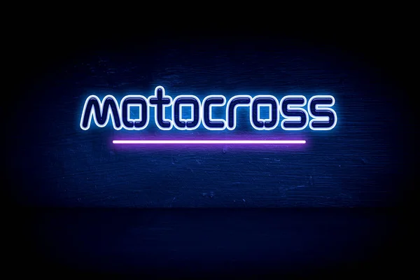 Motocross Blå Neon Tillkännagivande Skylt — Stockfoto