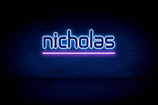 Nicholas Blauw Neon Aankondiging Signboard — Stockfoto