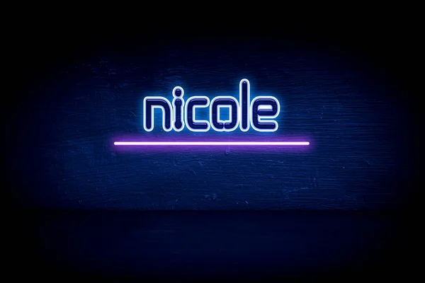 Nicole Blauw Neon Aankondiging Signboard — Stockfoto