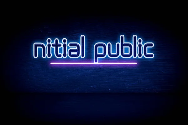Nitial Public Erbjudande Blå Neon Tillkännagivande Skylt — Stockfoto