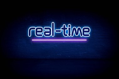 Gerçek zamanlı - mavi neon duyuru tabelası