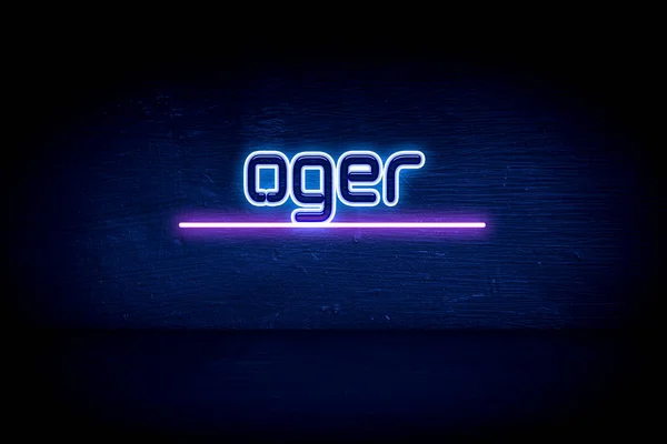 Oger Blå Neon Tillkännagivande Skylt — Stockfoto
