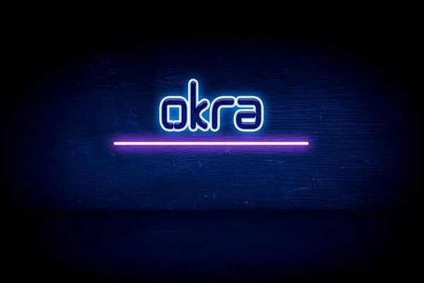 Okra Blå Neon Tillkännagivande Skylt — Stockfoto