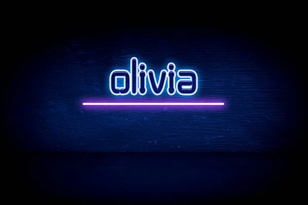 Olivia Mavi Neon Duyuru Tabelası — Stok fotoğraf