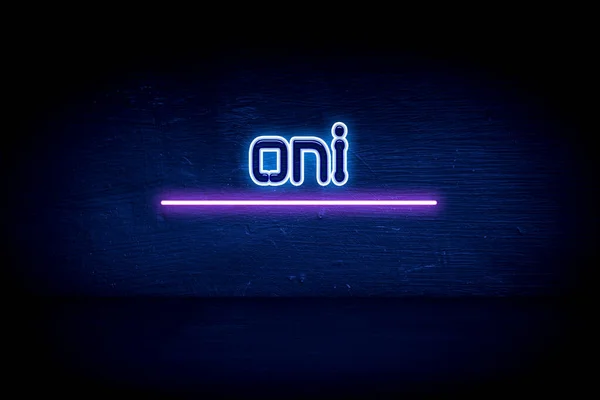 Oni Blå Neon Tillkännagivande Skylt — Stockfoto