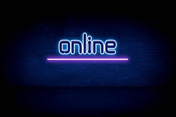 Online Cartello Blu Neon — Foto Stock
