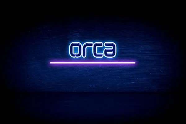 Orca Blue Neon Announcement Signboard — 스톡 사진