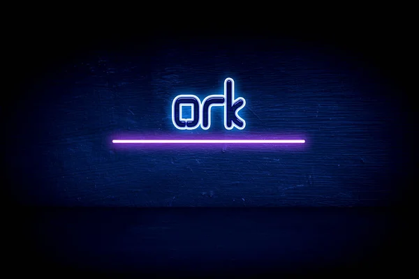 Ork Placa Anúncio Néon Azul — Fotografia de Stock