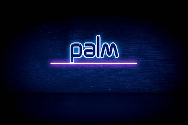 Palma Placa Anúncio Néon Azul — Fotografia de Stock