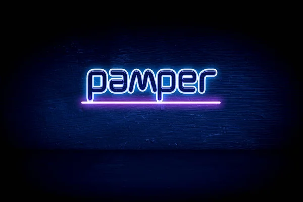 Pamper Blue Neon Announcement Signboard — Stock Photo, Image