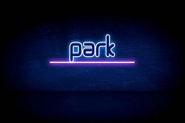 Park Niebieski Neon Ogłoszenie Tablicy — Zdjęcie stockowe