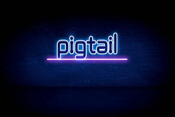 Pigtail Placa Anúncio Néon Azul — Fotografia de Stock