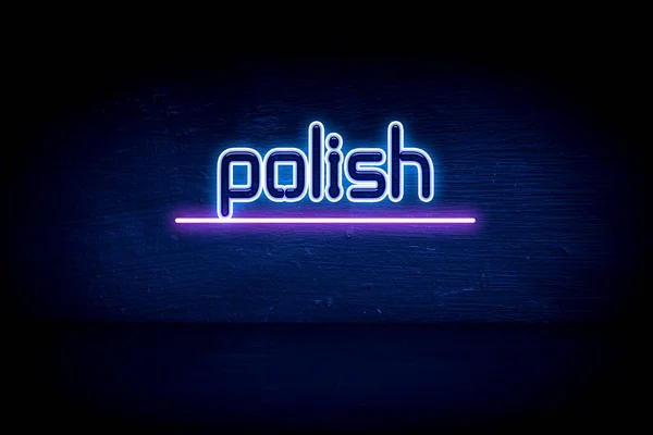 Polski Niebieski Neon Ogłoszenie Signboard — Zdjęcie stockowe