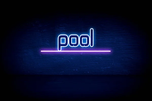 Pool Blauw Neon Aankondiging Bord — Stockfoto