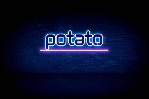 Potato Blå Neon Tillkännagivande Skylt — Stockfoto