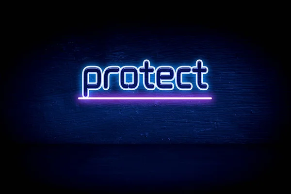 Protect Μπλε Πινακίδα Ανακοίνωση Νέον — Φωτογραφία Αρχείου