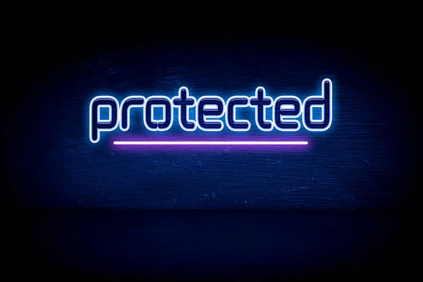 Protected Modrá Neonová Reklamní Tabule — Stock fotografie