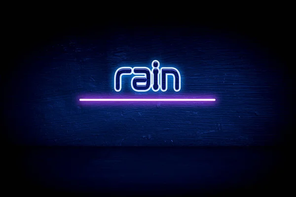 Regn Blå Neon Annonceringspanel - Stock-foto