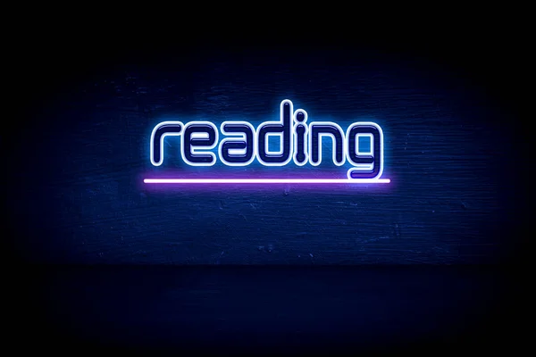 Čtení Modrá Neonová Reklamní Tabule — Stock fotografie