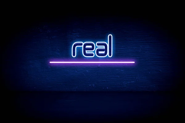 Real Enseigne Bleu Néon Annonce — Photo