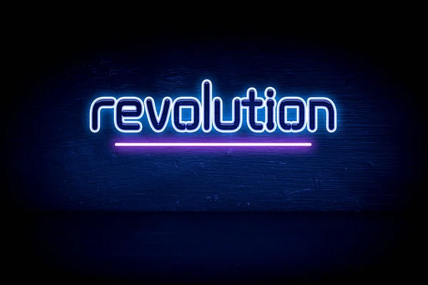 Revolution Panneau Bleu Néon Annonce — Photo