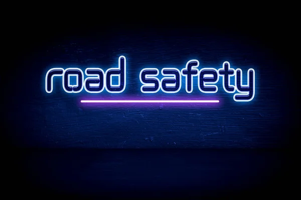 Verkeersveiligheid Blauw Neon Mededelingenbord — Stockfoto