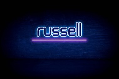 Russell - mavi neon duyuru tabelası