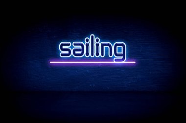 Yelkenli - Mavi neon duyuru tabelası