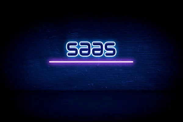 Saas Blue Neon Announcement Signboard — Stock Photo, Image