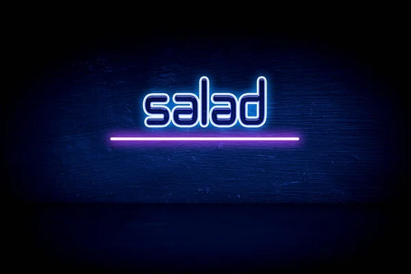 Salada Placa Anúncio Néon Azul — Fotografia de Stock