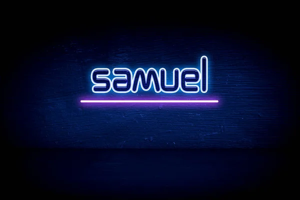 Samuel Blue Neon Announcement Signboard — Stock Photo, Image