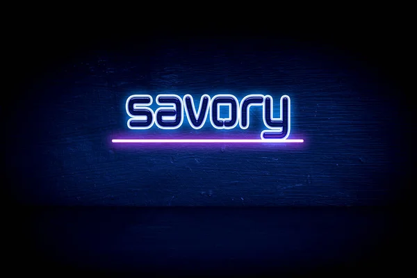 Savory Blå Neon Tillkännagivande Skylt — Stockfoto