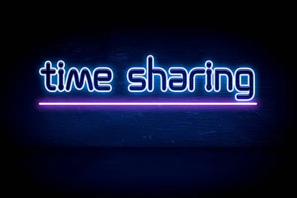 Time Sharing Blå Neon Tillkännagivande Skylt — Stockfoto