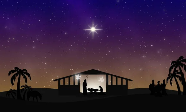 Geboorte Van Jezus Bethlehem Volgen Drie Wijze Mannen Heldere Ster — Stockfoto